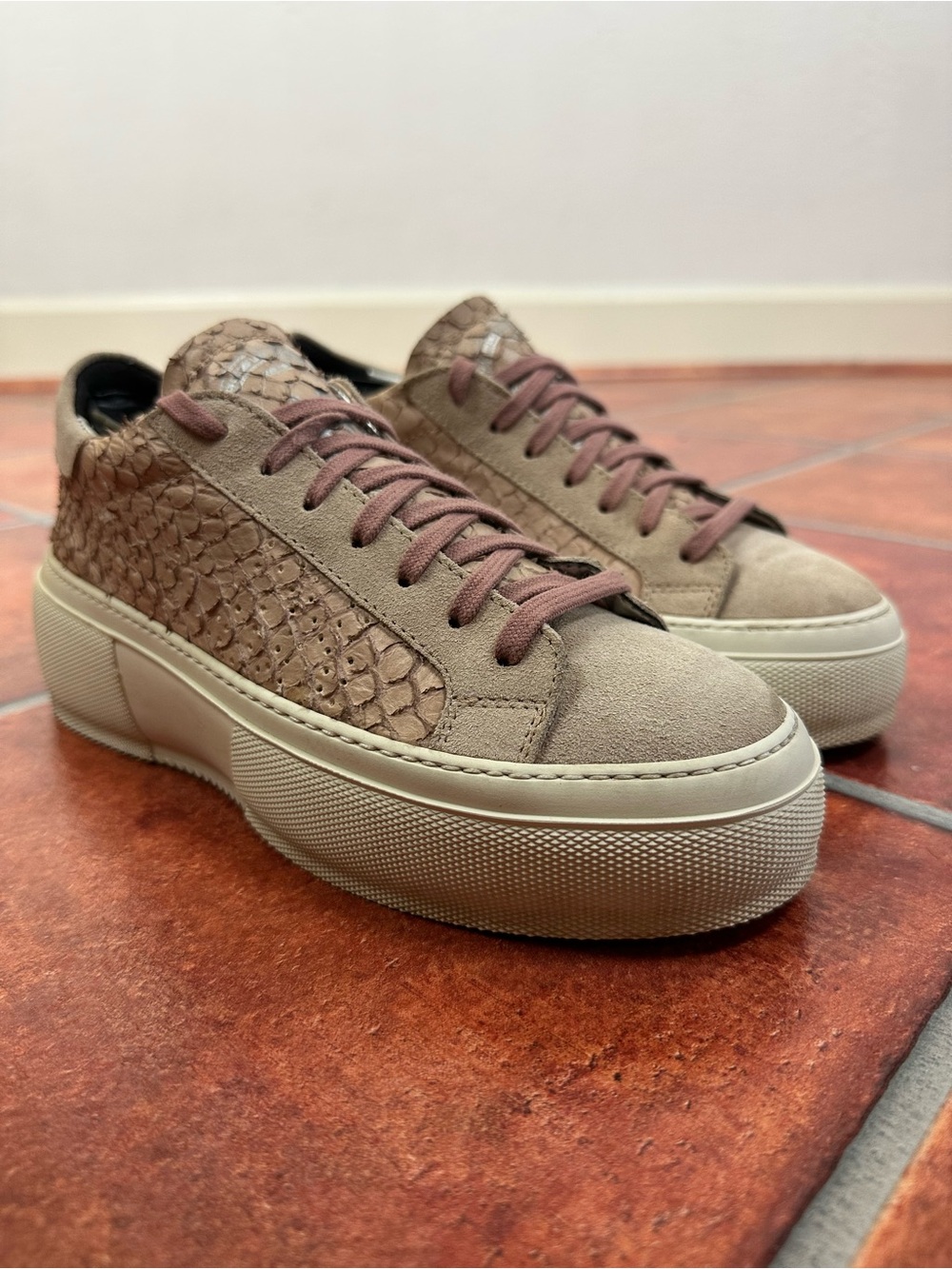 P448 Python Sneakers with Leather Snake-Effect Panels